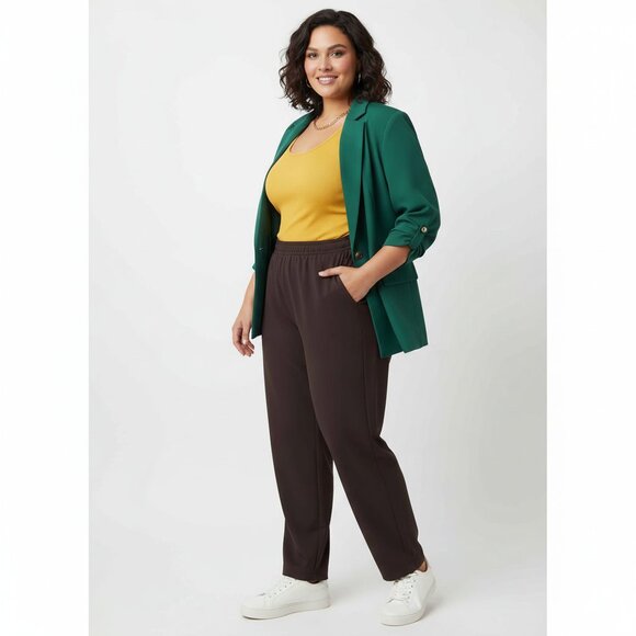 Only Necessities 28T Choco Brown Pull-On Pants Elastic Waist Band Tall Trousers - Picture 3 of 5